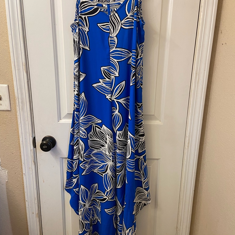 MSK Vibrant Blue and White Hawaiian Floral Print Jumpsuit Size Small
